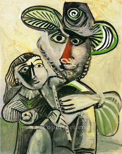 フルートを持つ男と子供パテルニット 1971年 パブロ・ピカソ油絵